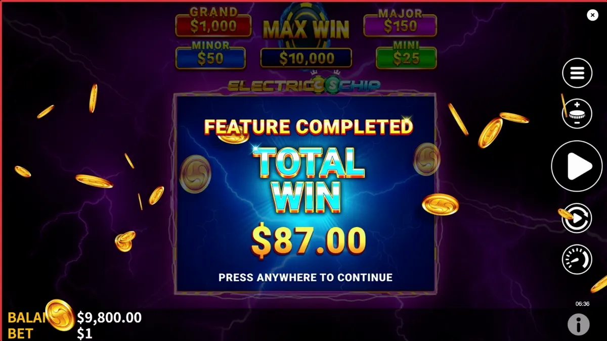 Electric Chip slot game interface na may neon na ilaw at mga simbolo ng casino chip sa isang 3x3 grid.